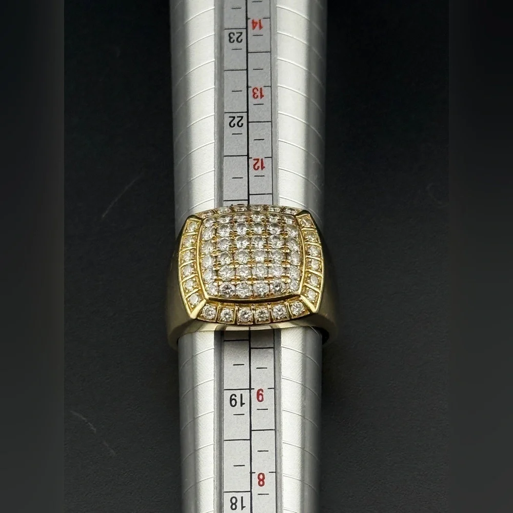 14K Yellow Gold Men’s Diamond Ring Square Cluster Round 2.0 Ct Weights 9.7 Grams